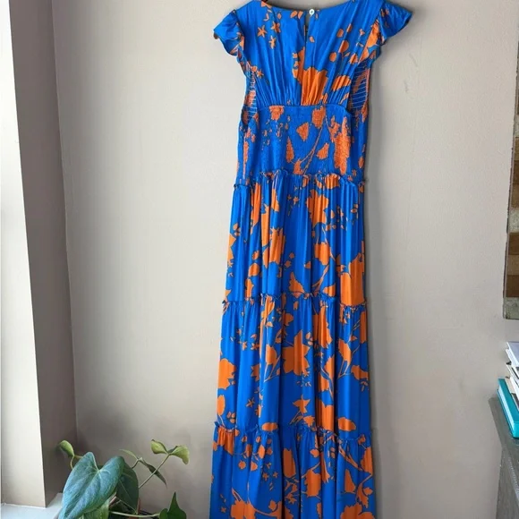 Anthropologie Blue Maxi Dress with Flutter Sleeves and Crew Neck - Picture 8 of 8